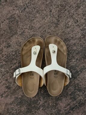 Birkenstock White Leather Toe-Post Sandals